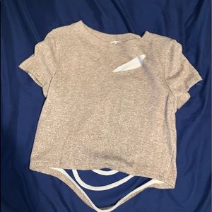 Tan distressed crop top